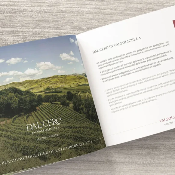 Grafica pagine brochure per Dal Cero Family, cantina di vini in Veneto e in Toscana - realizzazione grafica brochure Francesca Ciao